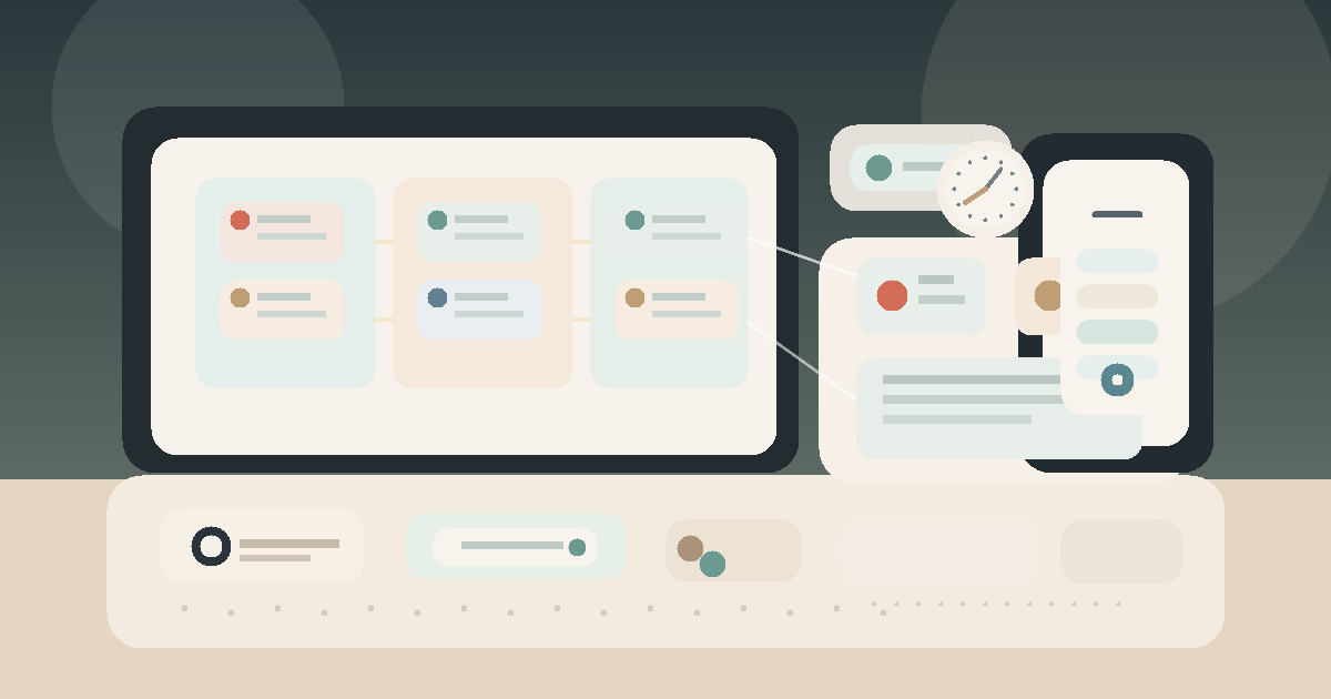客服工作桌前的服務人員正在查看工單分流板、時鐘與筆電上的回覆佇列,呈現台灣中小企業設定首次回覆時間與客服 SLA 的情境