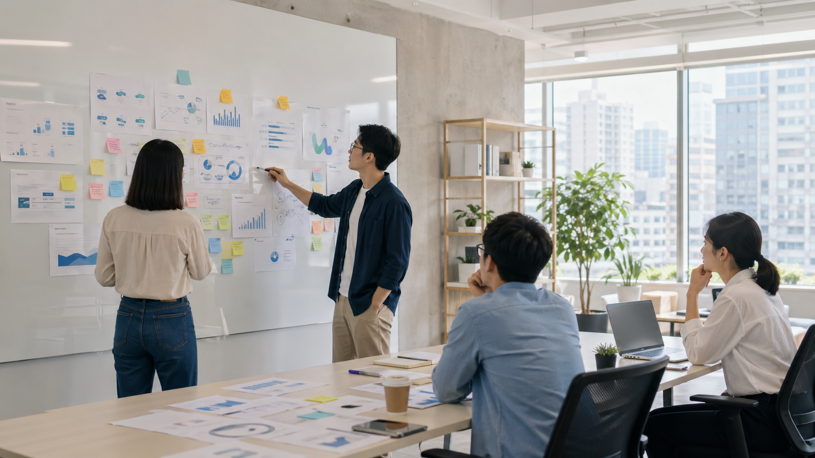 中小企業團隊在白板前規劃90天行銷策略