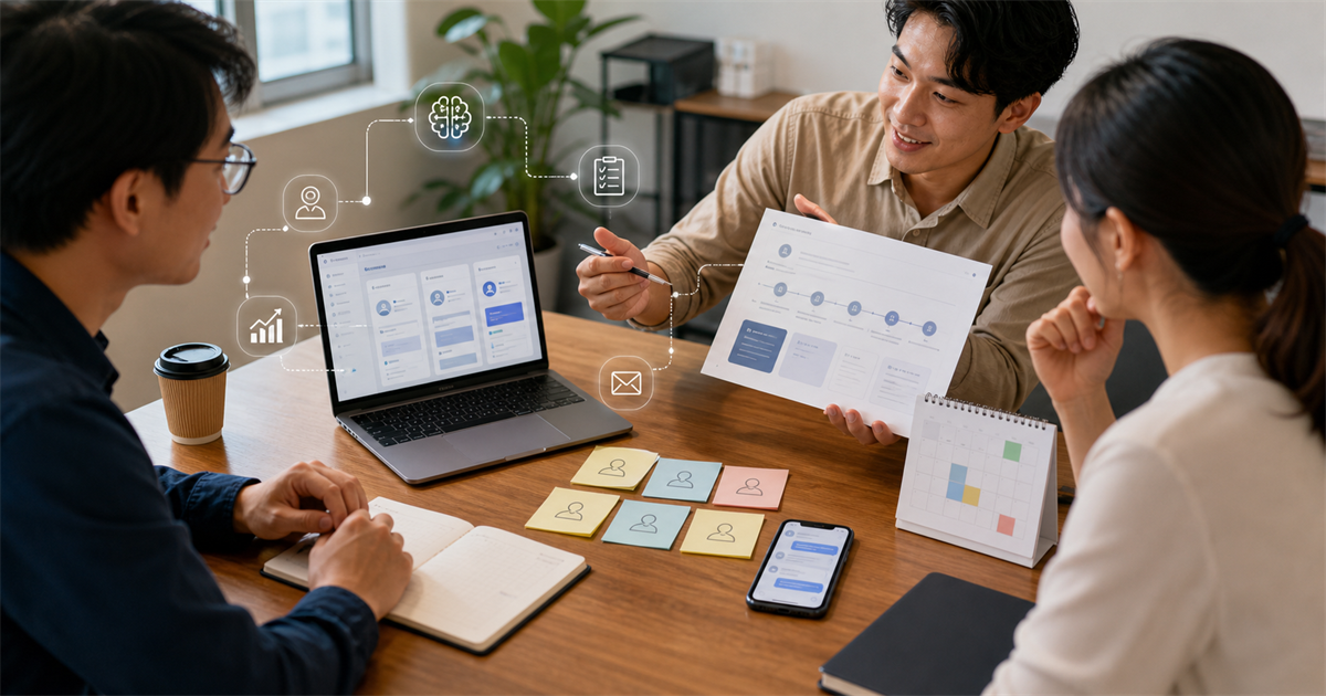 台灣 B2B 團隊在 Demo 會後整理 CRM 卡片、決策角色與跟進摘要