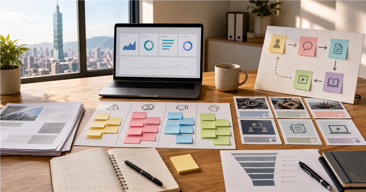 台灣中小企業桌面上以便利貼整理提案流失原因並轉成 FAQ 內容規劃