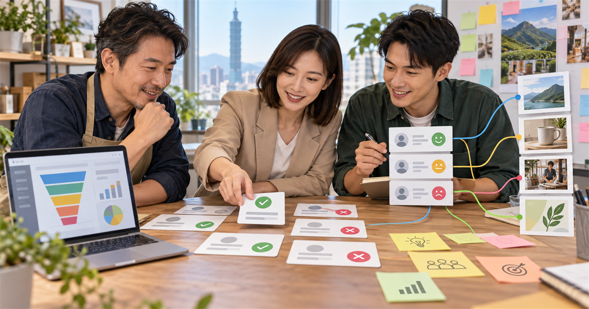 台灣中小企業團隊在辦公桌前用 CRM 卡片整理成交與未成交原因