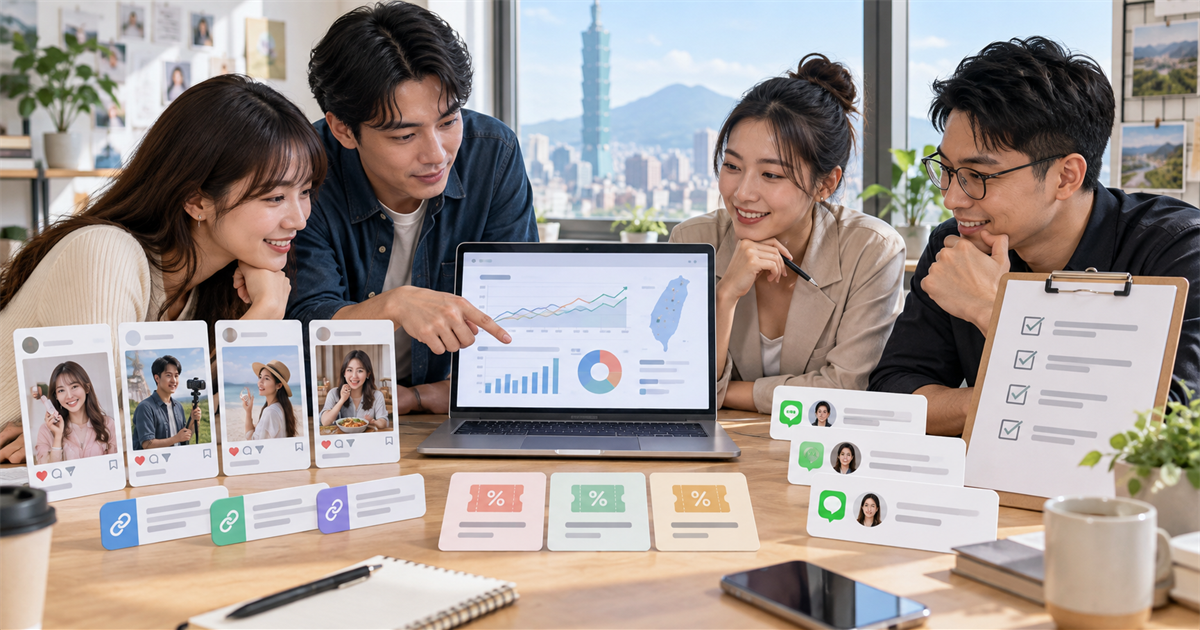 台灣中小企業團隊檢視網紅合作成效儀表板、創作者內容卡、折扣碼與私訊名單