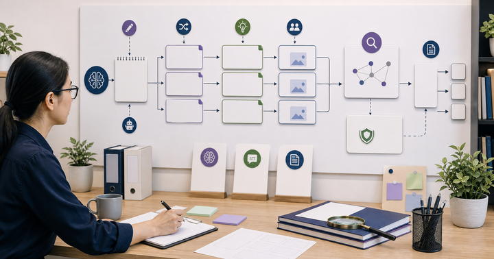 Editorial AI marketing risk-control workflow scene for AI 內容抄襲風險怎麼避免, showing privacy controls, claim review cards, approval gates, and audit checkpoints