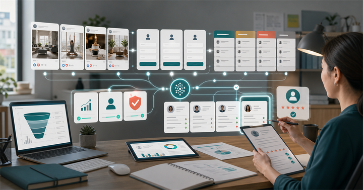 台灣中小企業行銷人員檢查 AI 廣告名單、CRM 管線與成效回填訊號的工作桌